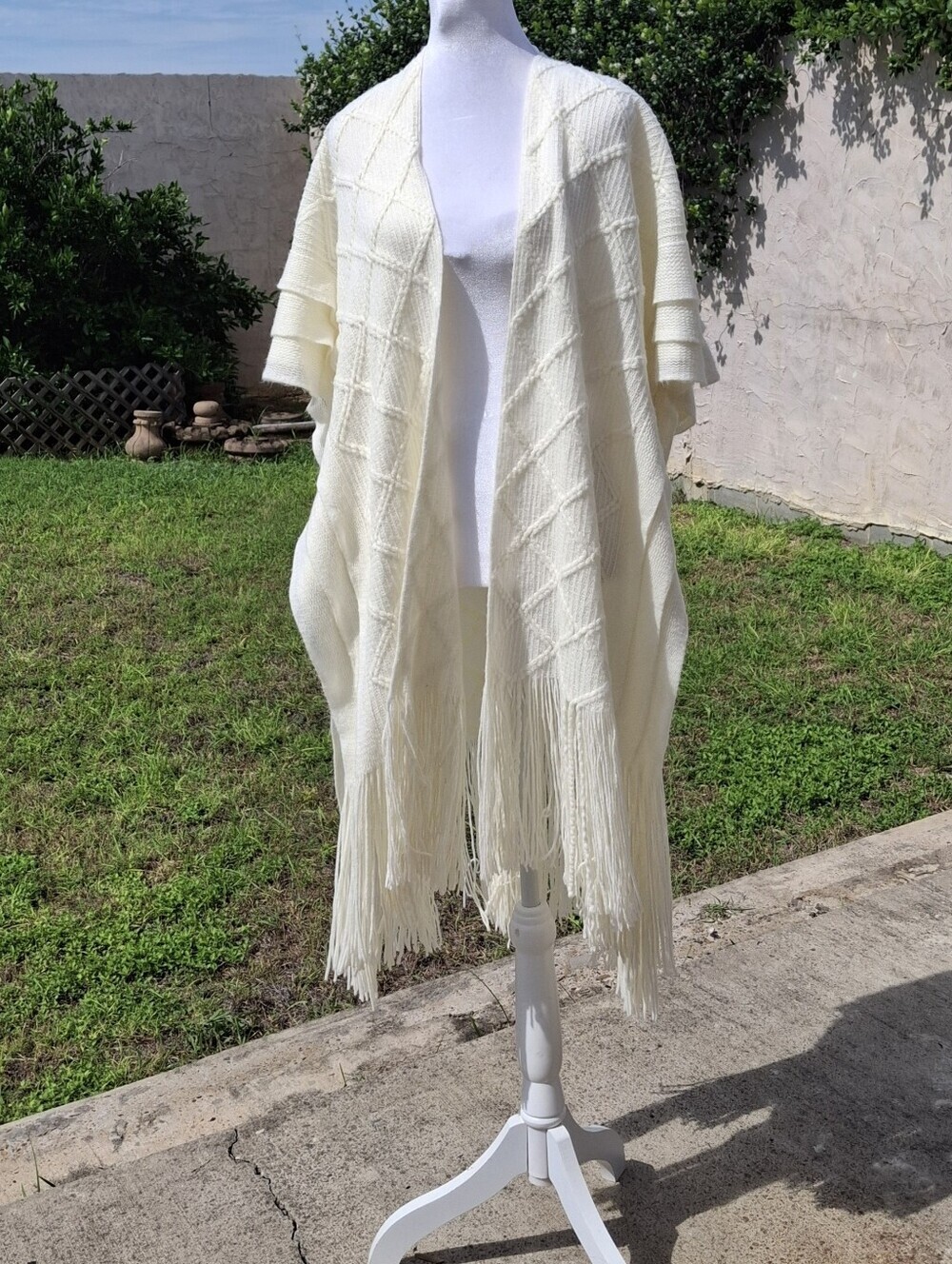 Cato Knit Open-Front Fringe Neutral Longline Drape Duster Wrap One Size Fits All - Picture 3 of 13